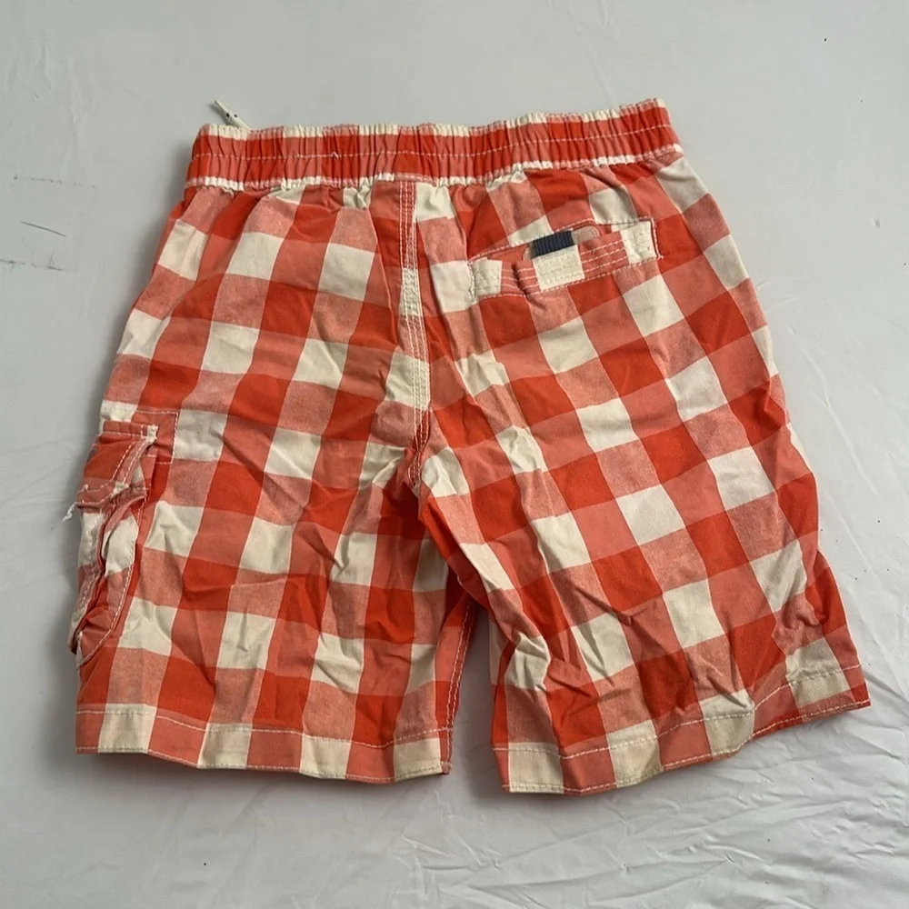 Gap orange and cream gingham checker elastic waist swim trunks